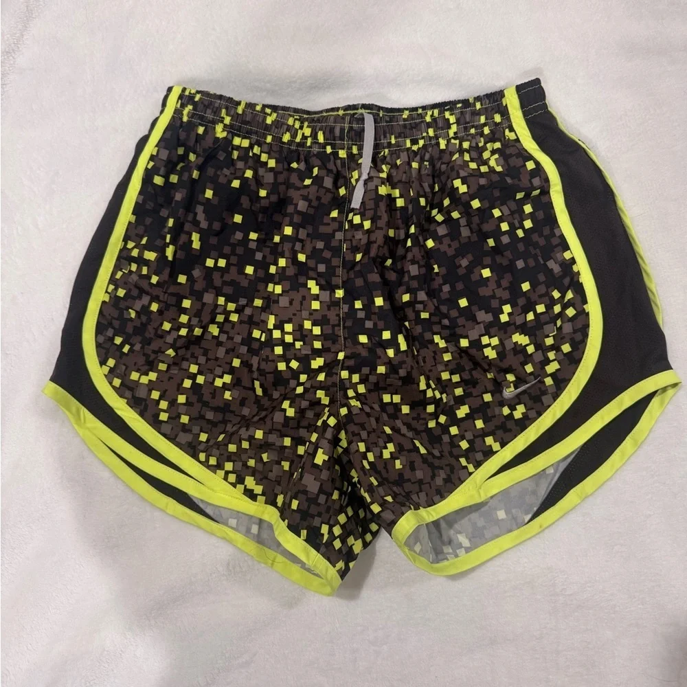 Women's NIKE Black and Yellow Patterned Shorts